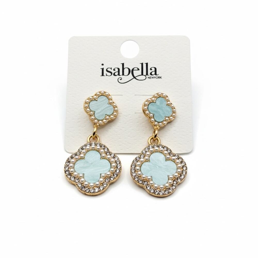 Gold Tone‎ and Blue Clover Earrings